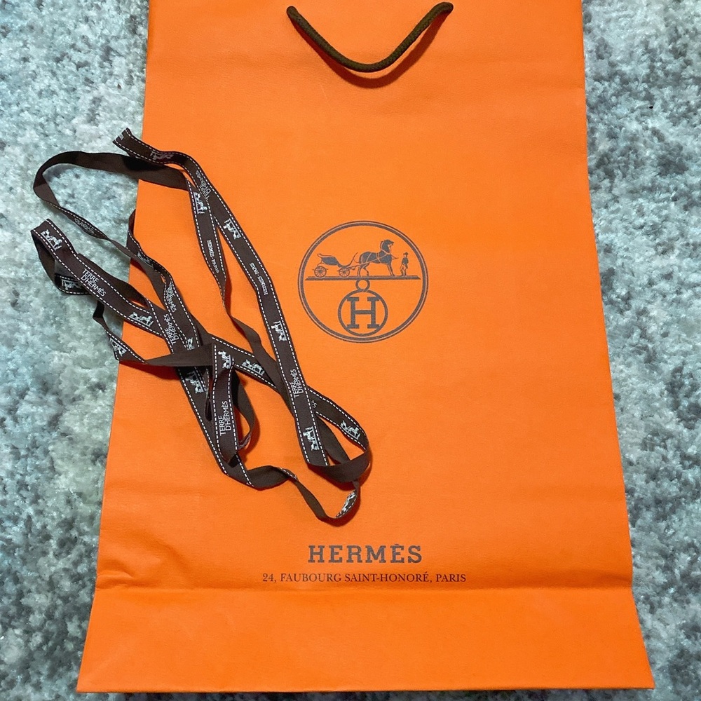 Hermes logo orange shopping bag medium ribbon